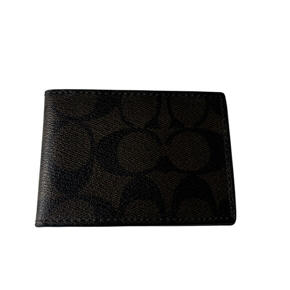 Coach Compact Billfold Wallet In Signature Canvas Mahogany Black - Picture 3 of 5